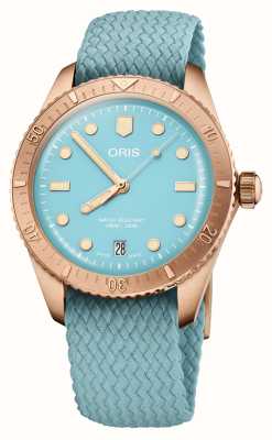 ORIS Divers Sixty-Five Cotton Candy Bronze Automatik (38 mm), blaues Zifferblatt / Armband aus recyceltem Textil 01 733 7771 3155-07 3 19 02BRS