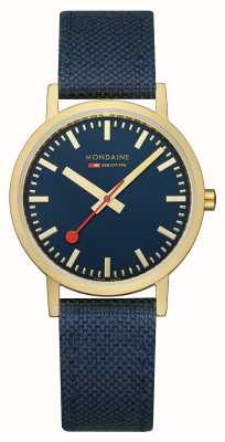 Mondaine Klassisch | 36 mm | blaues Zifferblatt | blaues Armband A660.30314.40SBQ