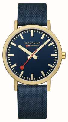 Mondaine Klassisch | 40mm | blaues Zifferblatt | blaues Armband A660.30360.40SBQ