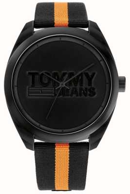 Tommy Jeans Herren | schwarzes Zifferblatt | schwarzes und orangefarbenes Nylonband 1792042