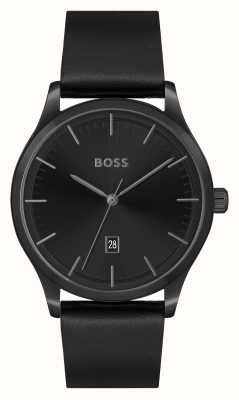 BOSS Männergrund | schwarzes Zifferblatt | schwarzes Lederband 1513977