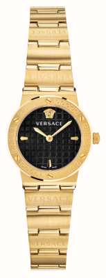 Versace Mini-Greca-Logo | schwarzes Zifferblatt | Armband aus goldenem PVD-Stahl VEZ100521