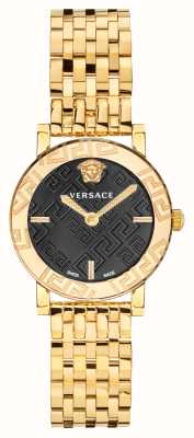 Versace Greca-Glas | schwarzes Zifferblatt | Armband aus goldenem PVD-Stahl VEU300621