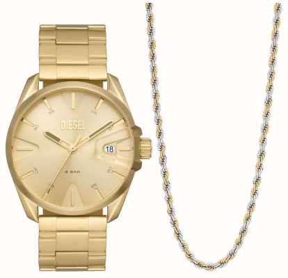Diesel Herren ms9 Geschenkset | goldfarbene Uhr | zweifarbige Halskette DZ2163SET