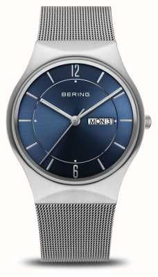 Bering Day-Date-Klassiker | blaues Zifferblatt | Mesh-Armband aus Edelstahl 11938-003DD