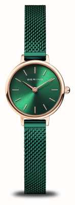 Bering Klassisch | grünes Zifferblatt | Mesh-Armband aus grünem PVD-Stahl 11022-868