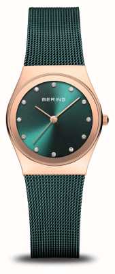 Bering Klassisch | grünes Zifferblatt | Mesh-Armband aus grünem PVD-Stahl 12927-868