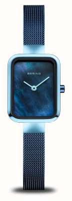 Bering Klassisches zierliches Quadrat | blaues Perlmuttzifferblatt | blaues Mesh-Armband aus Stahl 14520-398