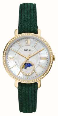 Fossil Jaqueline | Sonne-Mond-Zifferblatt aus Perlmutt | grünes Lederband ES5244