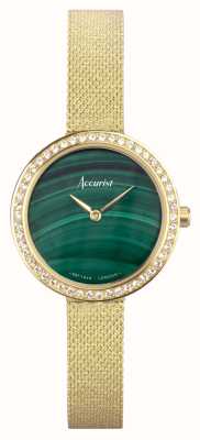 Accurist Schmuck Damen | grünes Malachit-Zifferblatt | Mesh-Armband aus goldfarbenem PVD-Stahl 78004