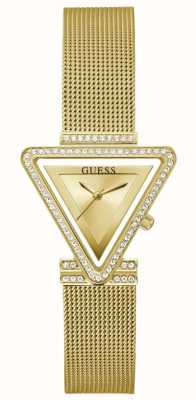 Guess Ruhm der Frau | goldenes dreieckiges Zifferblatt | goldenes Mesh-Armband aus Stahl GW0508L2