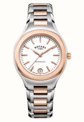 Rotary Kensington für Damen | weißes Zifferblatt | zweifarbiges Edelstahlarmband LB05107/02