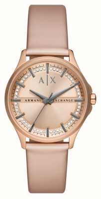 Armani Exchange Damen | roségoldenes Zifferblatt | Kristallset | roségoldenes PU-Band AX5272