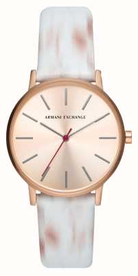 Armani Exchange Damen | roségoldenes Zifferblatt | weißes und rosafarbenes Lederband AX5588