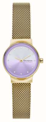 Skagen Damen freja lille | violettes Zifferblatt | goldenes Mesh-Armband aus Stahl SKW3084