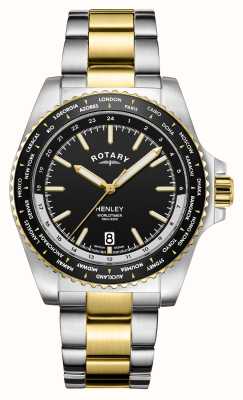 Rotary Henley | Weltzeit | schwarzes Zifferblatt | zweifarbiges Armband GB05371/04