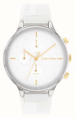 Calvin Klein Damen | weißes Chronographenzifferblatt | weißes Silikonarmband 25200244