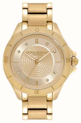 Olivia Burton Sportlicher Luxus | goldenes guillochiertes Zifferblatt | Armband aus PVD-Gold 24000040