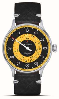 MeisterSinger Datum des Pangäa-Tages | schwarzes und gelbes Zifferblatt | schwarzes Lederband S-PDD9Z25