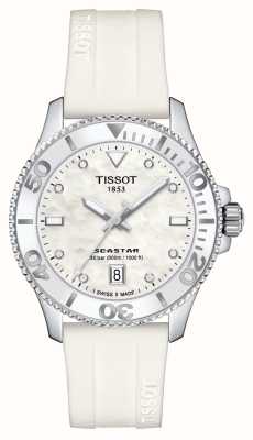 Tissot Seastar 1000 | 36mm | Perlmuttzifferblatt | weißes Silikonarmband T1202101711600