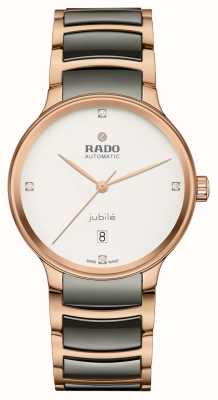 RADO Centrix Jubilé Automatik Diamanten | weißes Zifferblatt | Armband aus grauer Keramik und roségoldenem Edelstahl R30017722