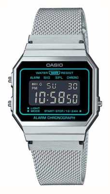 Casio Vintage Retro-Wecker-Chronograph / Edelstahlarmband A700WEMS-1B