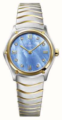 EBEL Sportliche klassische Damenuhr – 8 Diamanten (29 mm), ruhiges blaues Zifferblatt / 18 Karat Gold und Edelstahl 1216596