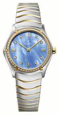 EBEL Sportliche klassische Damenuhr – 55 Diamanten (29 mm), ruhiges blaues Zifferblatt / 18 Karat Gold und Edelstahl 1216598