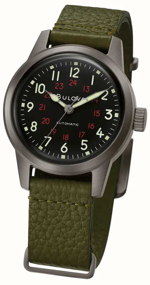 Watches™ Bulova | DEU Militär-Hack 98A255 Grünes First Zifferblatt Class Schwarzes | - Für Männer