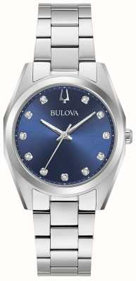 Bulova Frauenvermesser | blaues Diamantzifferblatt | Edelstahlarmband 96P229