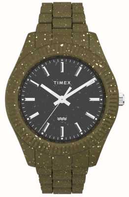 Timex Legacy-Armband für Herren mit schwarzem Zifferblatt und grün gesprenkeltem #tide-Armband aus recyceltem Ozeanmaterial TW2V77100
