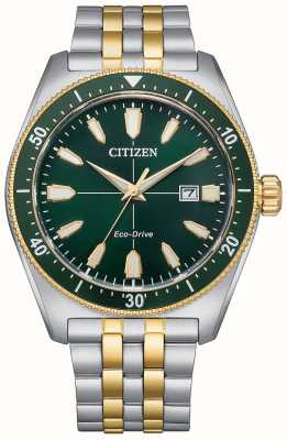Citizen Herren-Sport-Eco-Drive-Armband aus zweifarbigem Edelstahl mit grünem Zifferblatt AW1594-89X