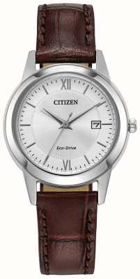 Citizen Damen-Eco-Drive-Armband aus silbernem Zifferblatt und braunem Leder FE1087-28A