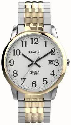 Timex Leicht ablesbare Herrenuhr mit perfekter Passform, weißes Zifferblatt und zweifarbiges Edelstahlarmband TW2V05600