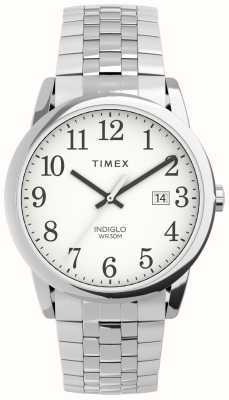 Timex Leicht ablesbares Herrenarmband mit weißem Zifferblatt und erweiterbarem Edelstahlarmband TW2V40000