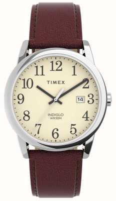 Timex Leicht ablesbares Herren-Armbanduhr mit cremefarbenem Zifferblatt und braunem Lederarmband TW2V68700