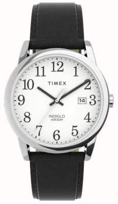 Timex Leicht ablesbare Herrenuhr mit weißem Zifferblatt und schwarzem Lederarmband TW2V68800