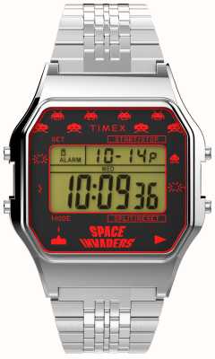 Timex 80 Space Invaders digitales Zifferblatt / silberfarbenes Metallarmband TW2V30000