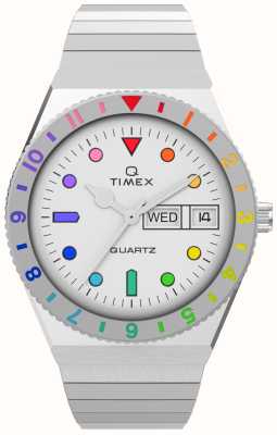 Timex Damen-Q-Regenbogenarmband mit weißem Zifferblatt und Edelstahlarmband TW2V66000