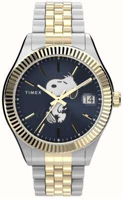 Timex Peanuts x Waterbury Snoopy Legacy blaues Zifferblatt / zweifarbiges Edelstahlarmband TW2V47500