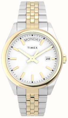 Timex Weißes Legacy-Damenzifferblatt / zweifarbiges Edelstahlarmband TW2V68500