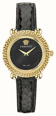Versace Greca-Twist (35 mm), schwarzes Zifferblatt / schwarzes Leder VE6I00323