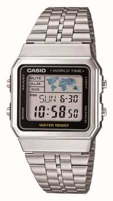 Casio Digitaler Welttimer (34 mm) mit digitalem Zifferblatt / Edelstahl A500WEA-1EF