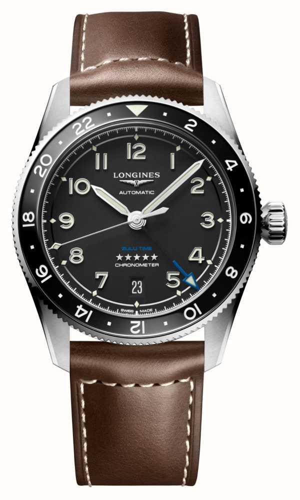 LONGINES Spirit Zulu Time 39 Mm Schwarzes Zifferblatt Braunes