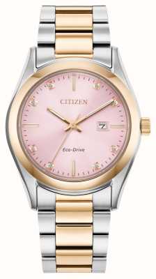 Citizen Damen-Eco-Drive-Zifferblatt (33 mm) mit rosa Diamanten und zweifarbigem Edelstahlarmband EW2706-58X