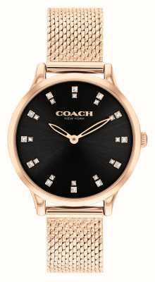 Coach Damen-Chelsea-Armband (32 mm) mit schwarzem Zifferblatt und roségoldenem Edelstahl-Mesh-Armband 14504217