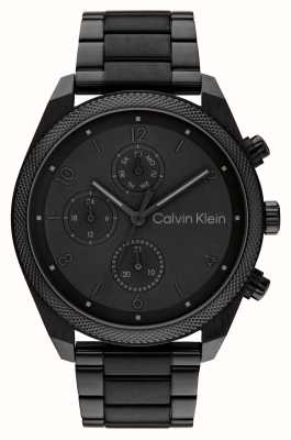 Calvin Klein Impact Herrenuhr (44 mm) mit schwarzem Zifferblatt und schwarzem Edelstahlarmband 25200359