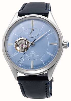 Orient Star Klassisches, halbskelettiertes mechanisches Uhrwerk (40 mm), blaues Zifferblatt/blaues Leder RE-AT0203L00B