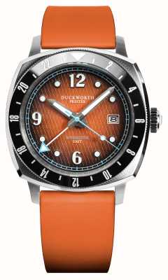 Duckworth Prestex Rivington GMT (42 mm), orangefarbenes Fumé-Waffelzifferblatt / orangefarbenes Kautschuk D489-05-OR