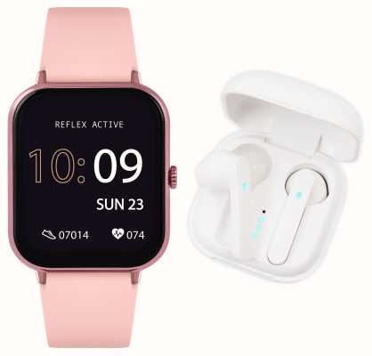 Reflex Active Multifunktions-Smartwatch der Serie 17 + kabelloses Ohrhörer-Set (39 mm), digitales Zifferblatt / rosafarbenes Silikon RA17-2162-TWS
